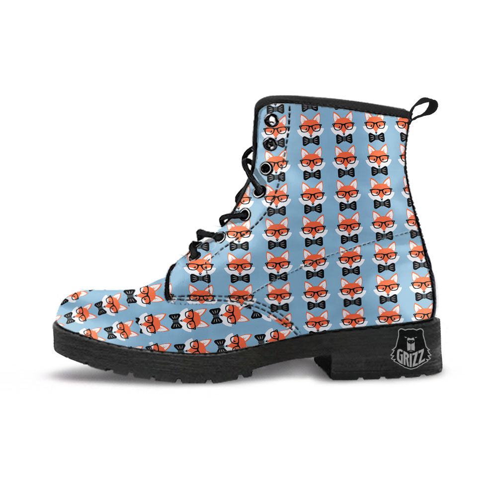 Glasses With Fox Print Pattern Leather Boots-grizzshop