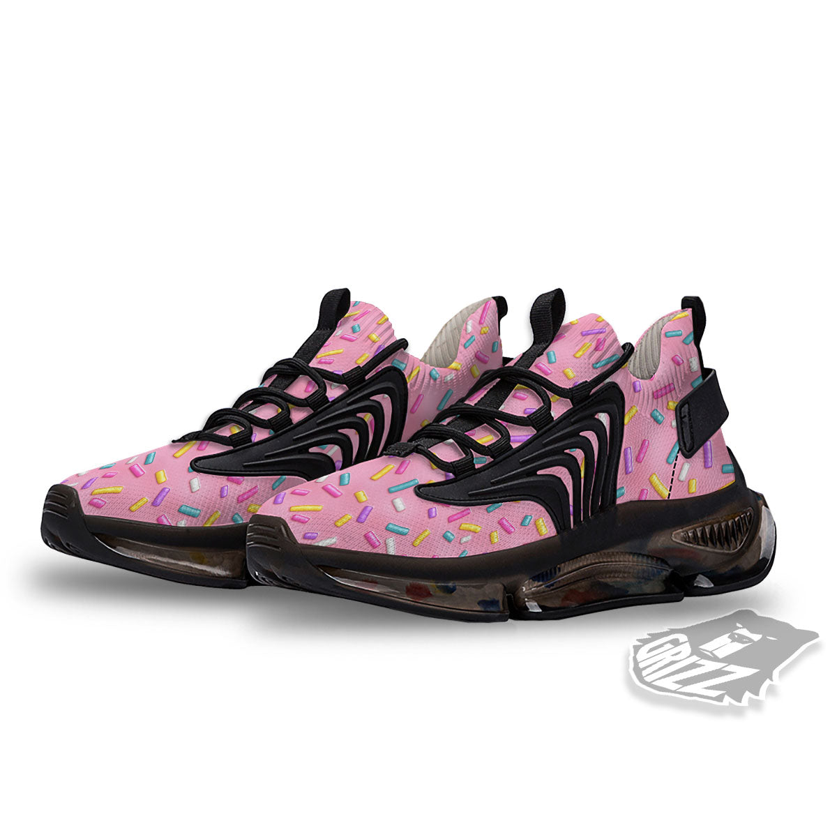 Glazed Donut Pink Print Pattern Black Gym Shoes-grizzshop