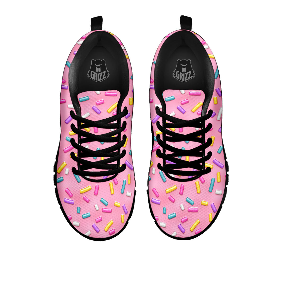 Glazed Donut Pink Print Pattern Black Sneaker-grizzshop