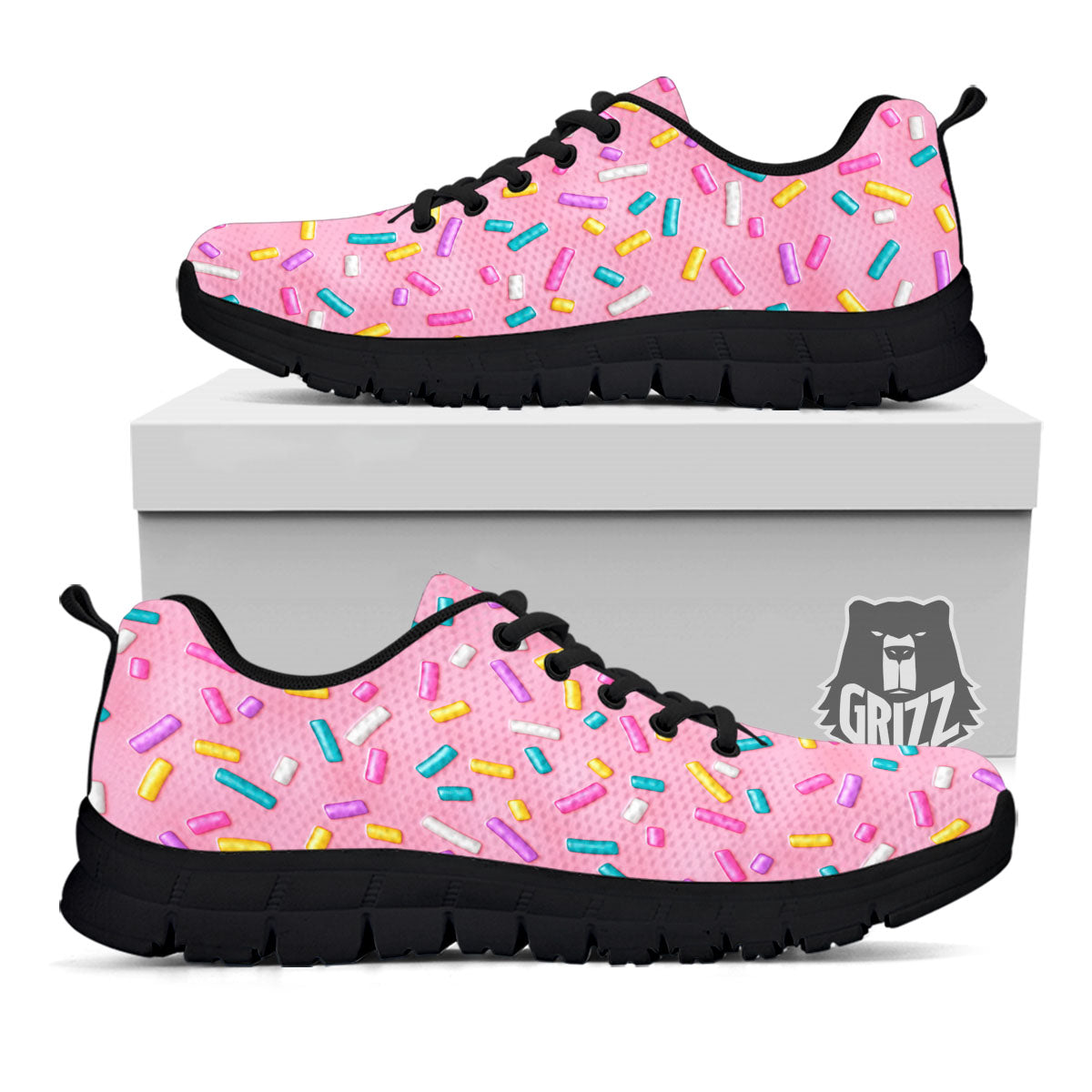 Glazed Donut Pink Print Pattern Black Sneaker-grizzshop