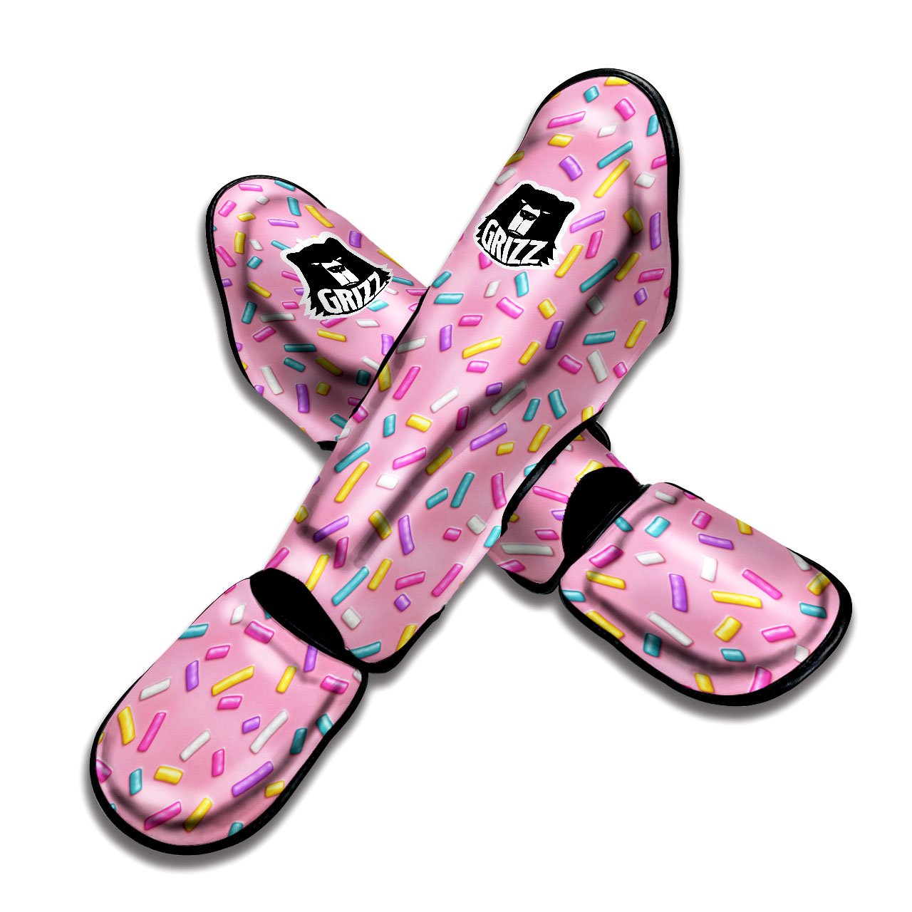 Glazed Donut Pink Print Pattern Muay Thai Shin Guards-grizzshop