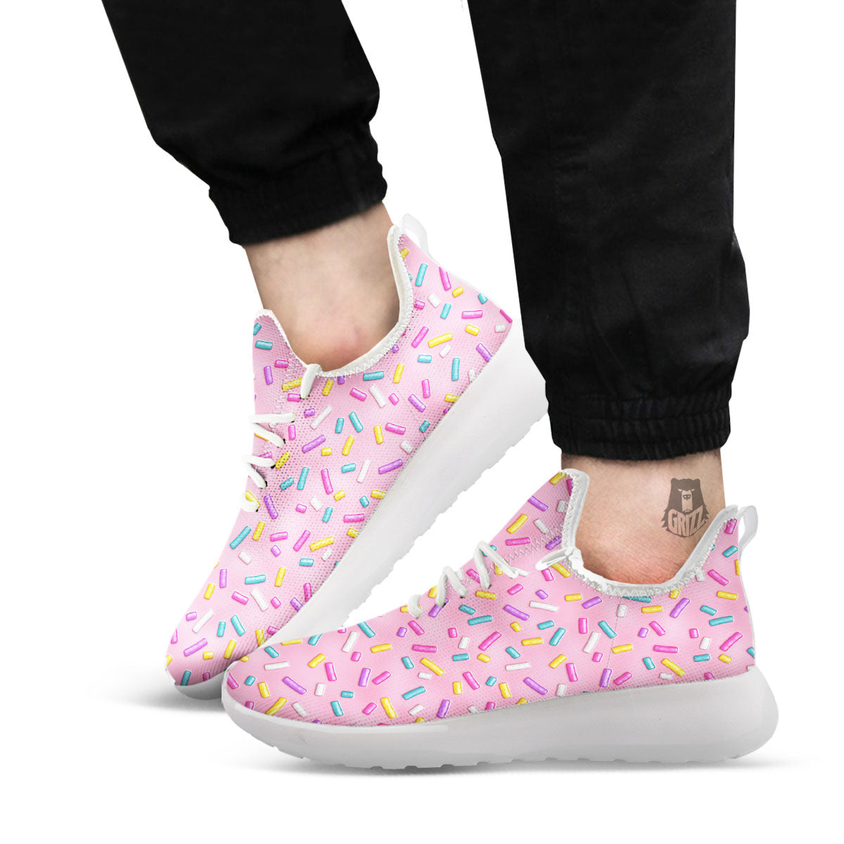 Glazed Donut Pink Print Pattern White Athletic Shoes-grizzshop