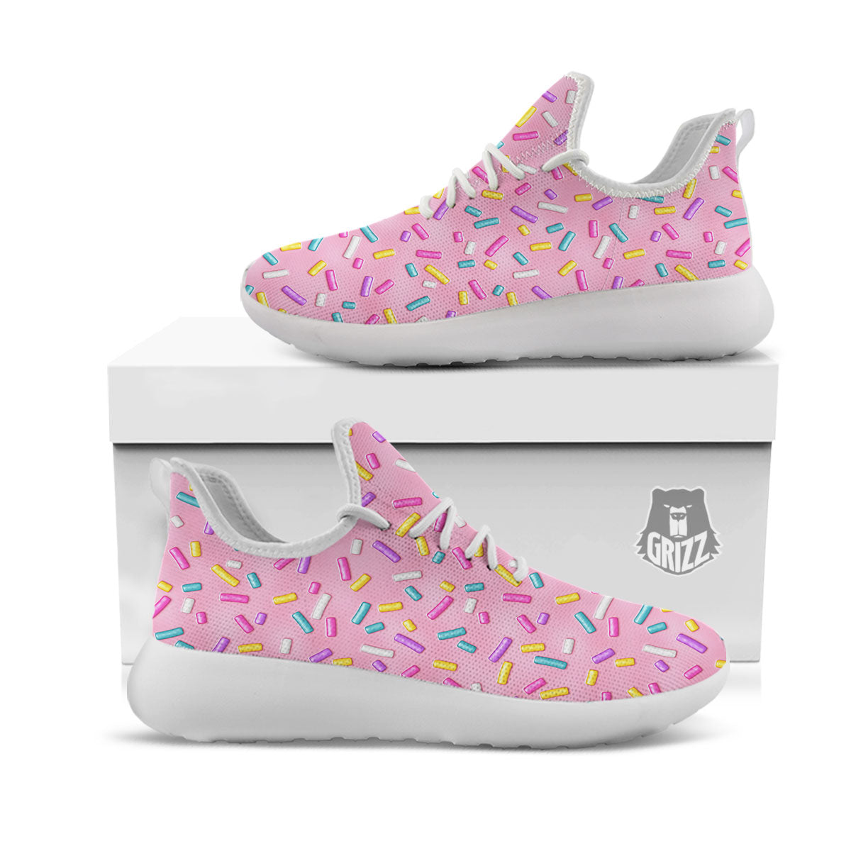 Glazed Donut Pink Print Pattern White Athletic Shoes-grizzshop