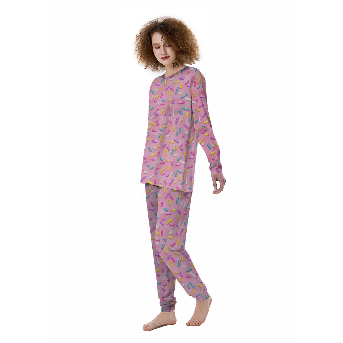 Glazed Donut Pink Print Pattern Women's Pajamas-grizzshop