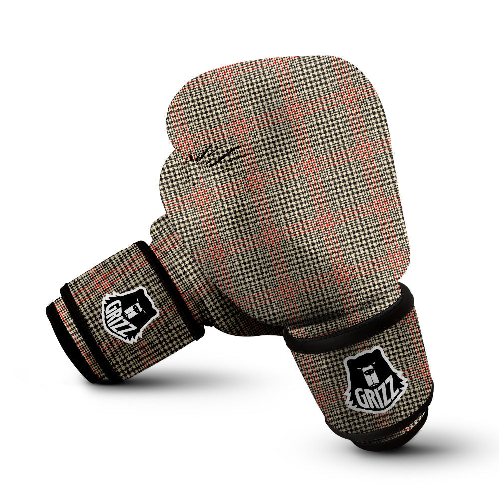 Glen Plaid Brown Beige Print Boxing Gloves-grizzshop