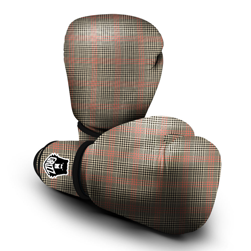Glen Plaid Brown Beige Print Boxing Gloves-grizzshop