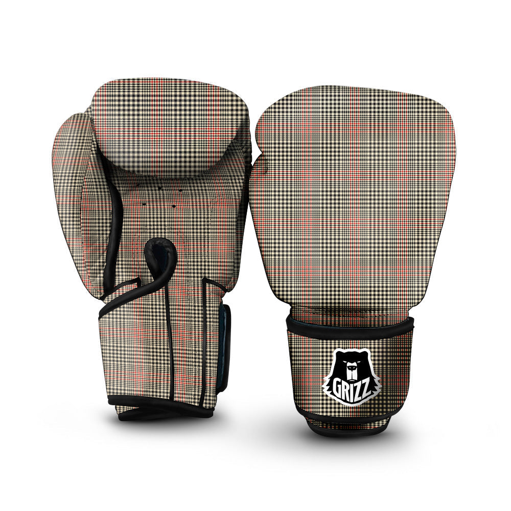 Glen Plaid Brown Beige Print Boxing Gloves-grizzshop