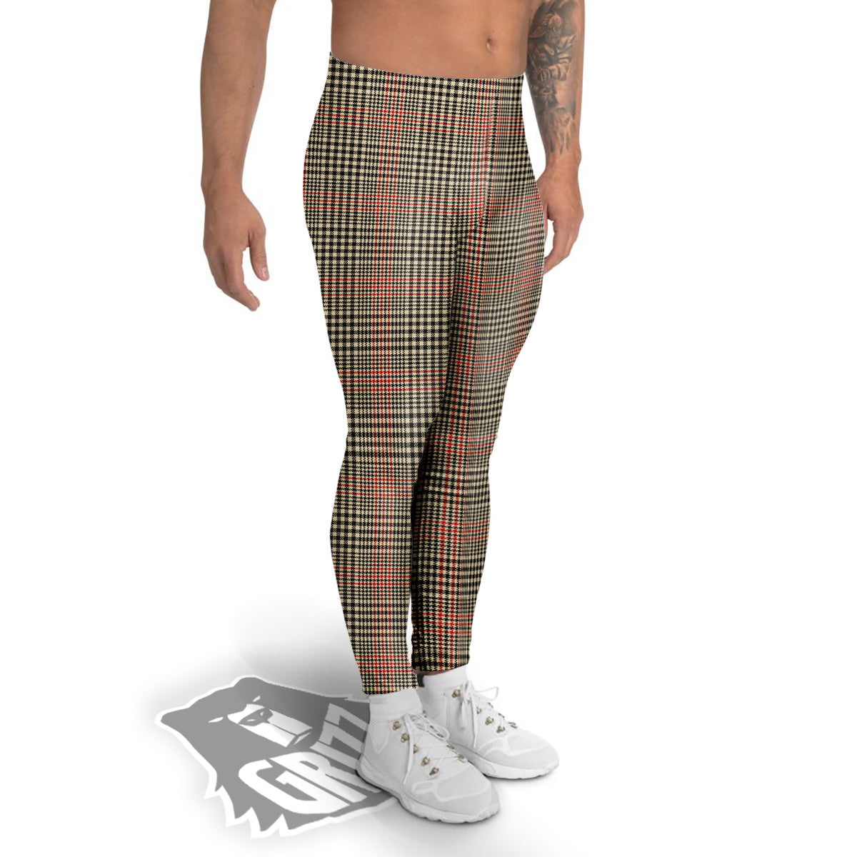 Glen Plaid Brown Beige Print Men's Leggings-grizzshop