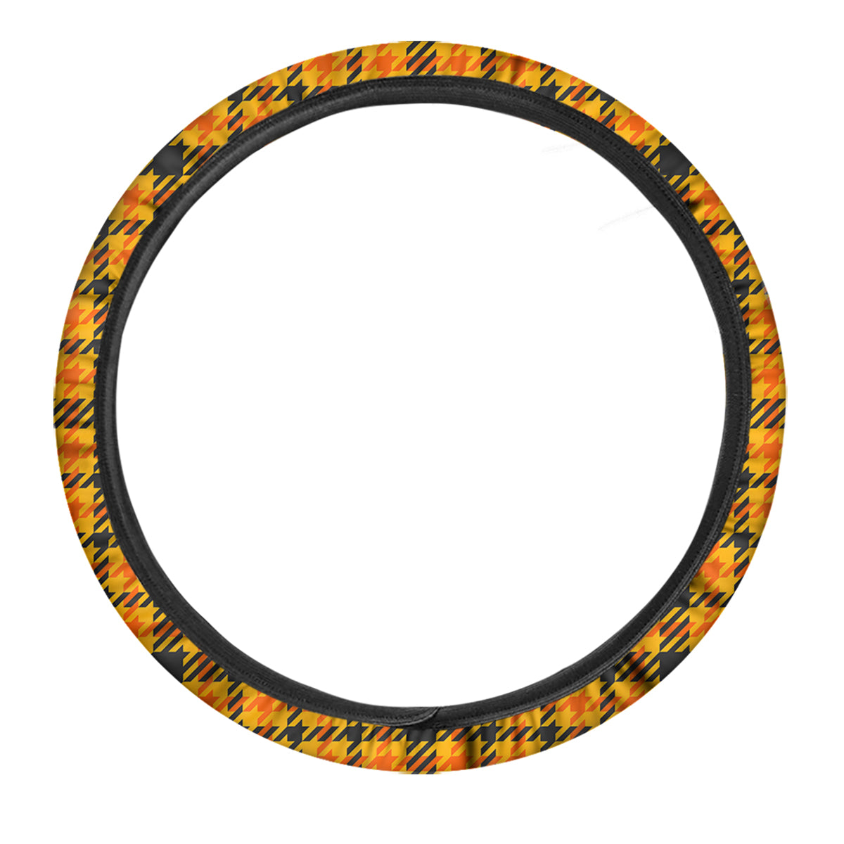Glen Plaid Houndstooth Halloween Print Pattern Car Steering Wheel Cover-grizzshop