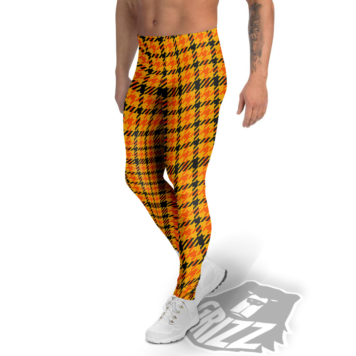 Glen Plaid Houndstooth Halloween Print Pattern Men's Leggings-grizzshop