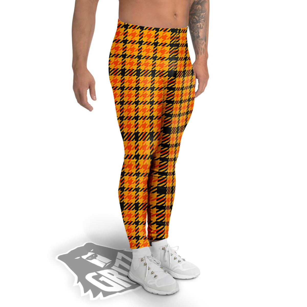 Glen Plaid Houndstooth Halloween Print Pattern Men's Leggings-grizzshop