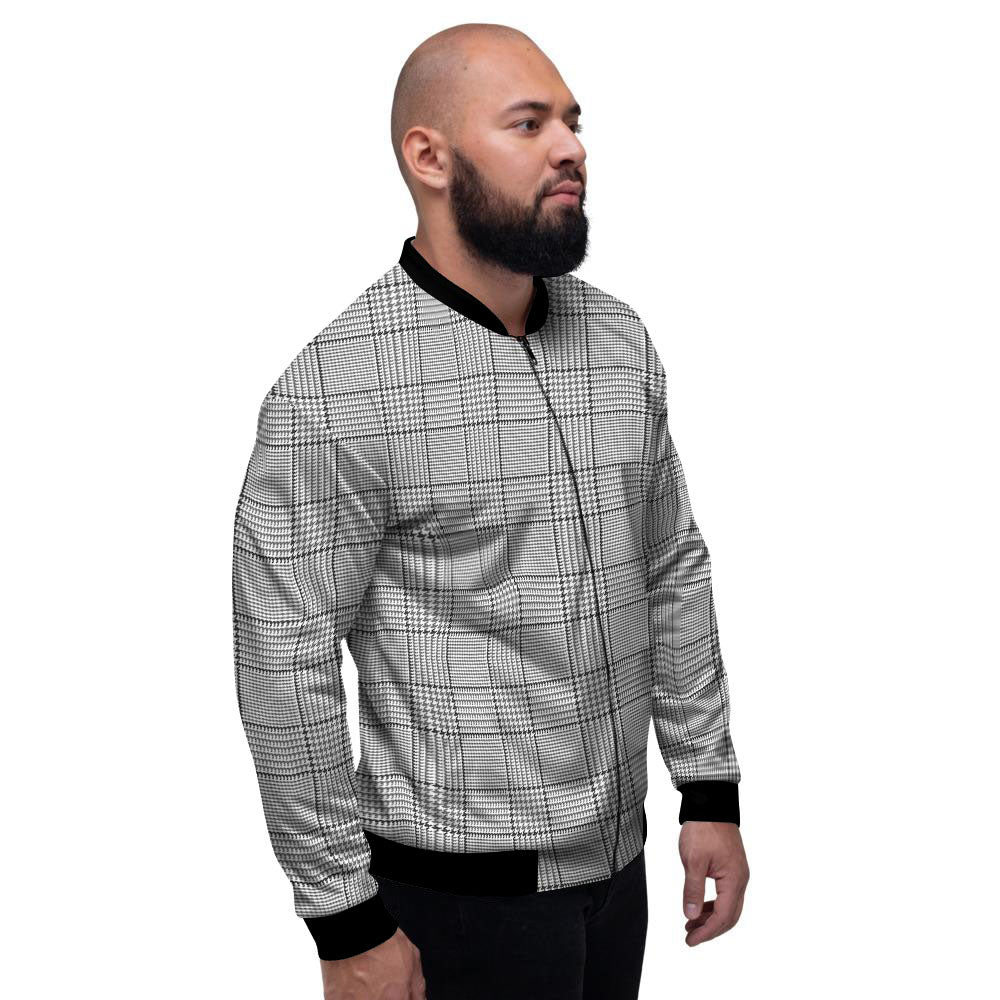 Glen Plaid White And Black Print Men's Bomber Jacket-grizzshop