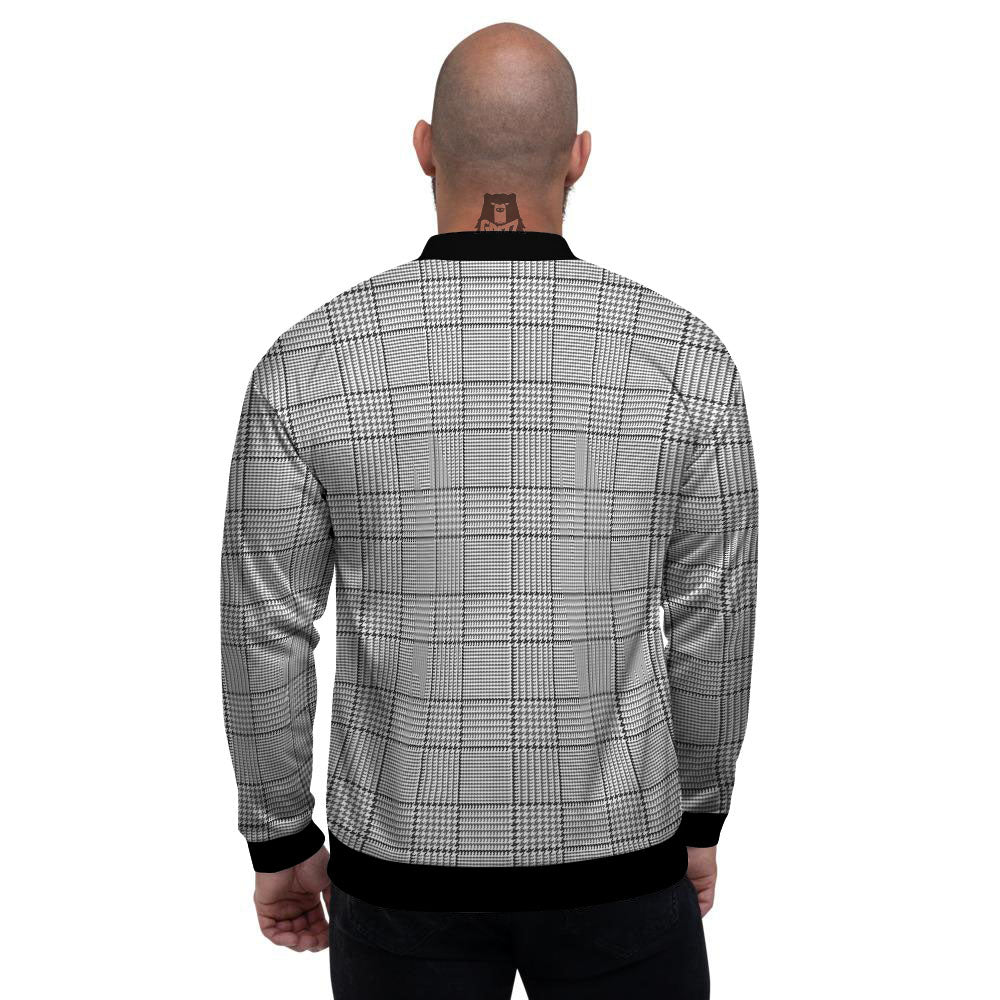Glen Plaid White And Black Print Men's Bomber Jacket-grizzshop