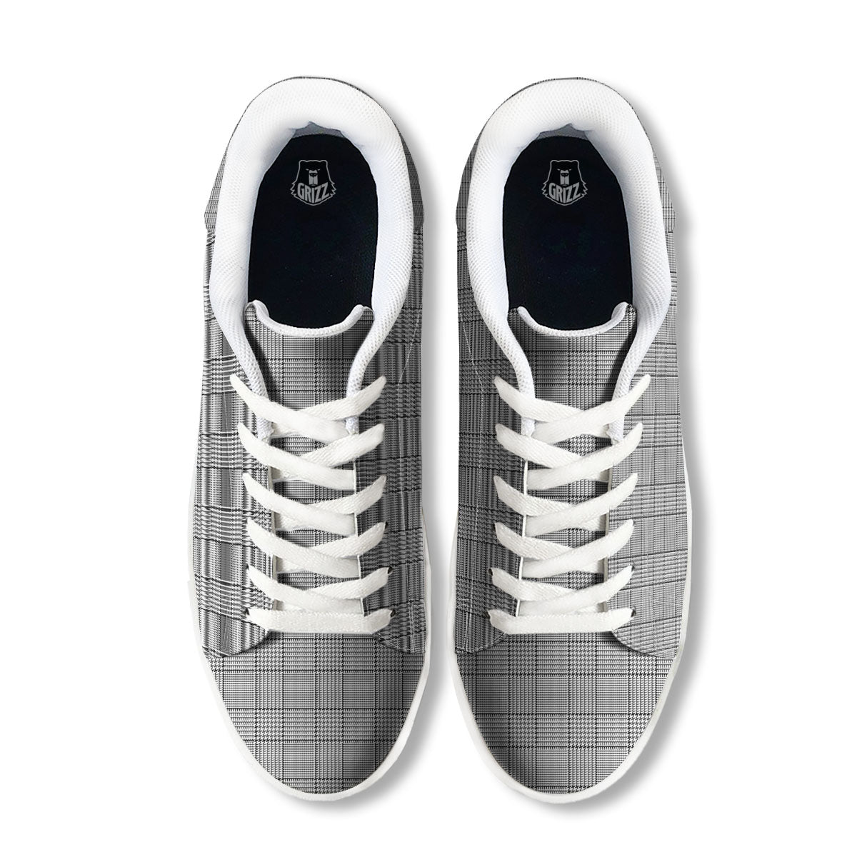 Glen Plaid White And Black Print White Low Top Sneakers-grizzshop