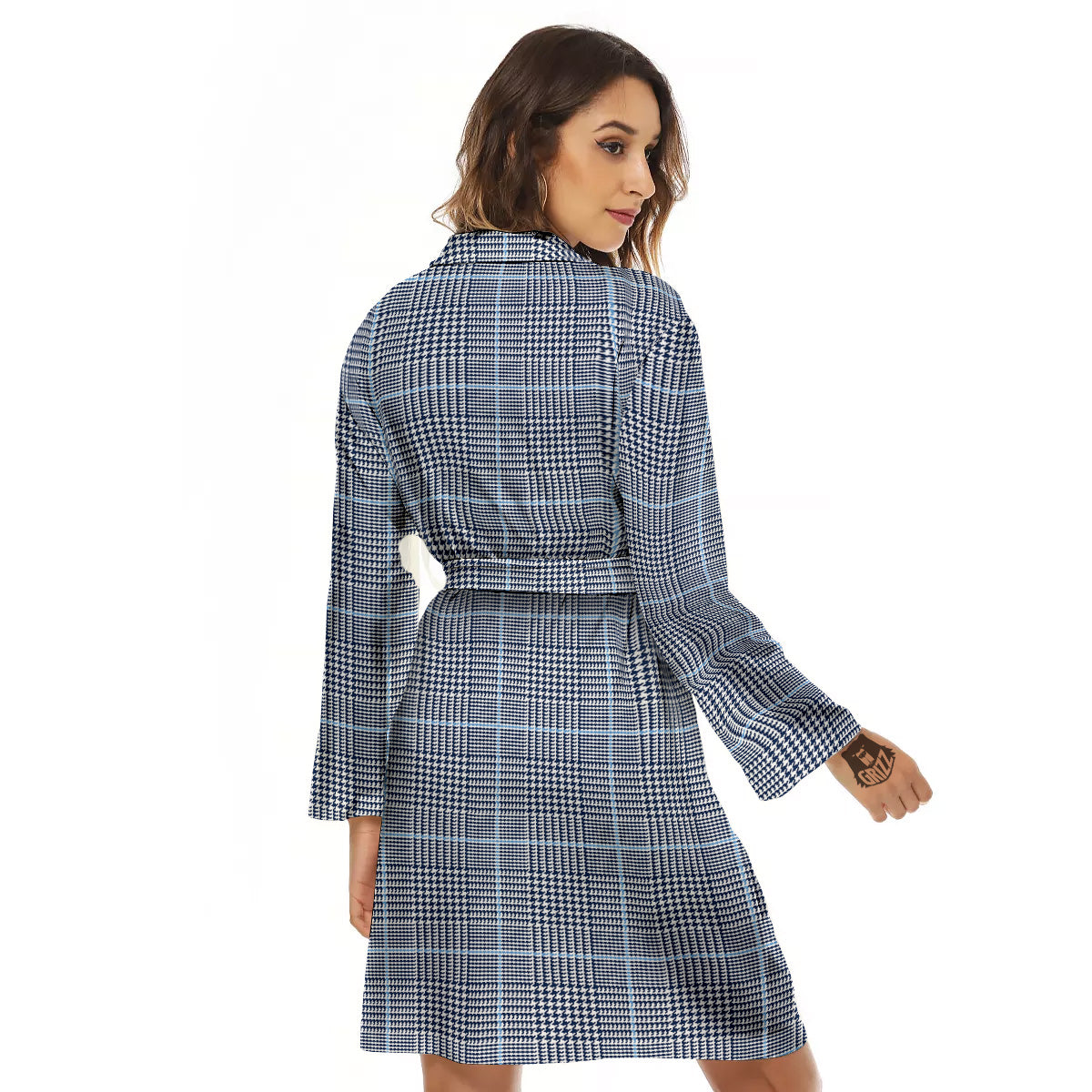 Glen Plaid White And Blue Print Women's Robe-grizzshop