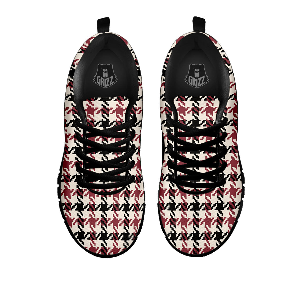 Glen Plaid White And Red Print Black Sneaker-grizzshop