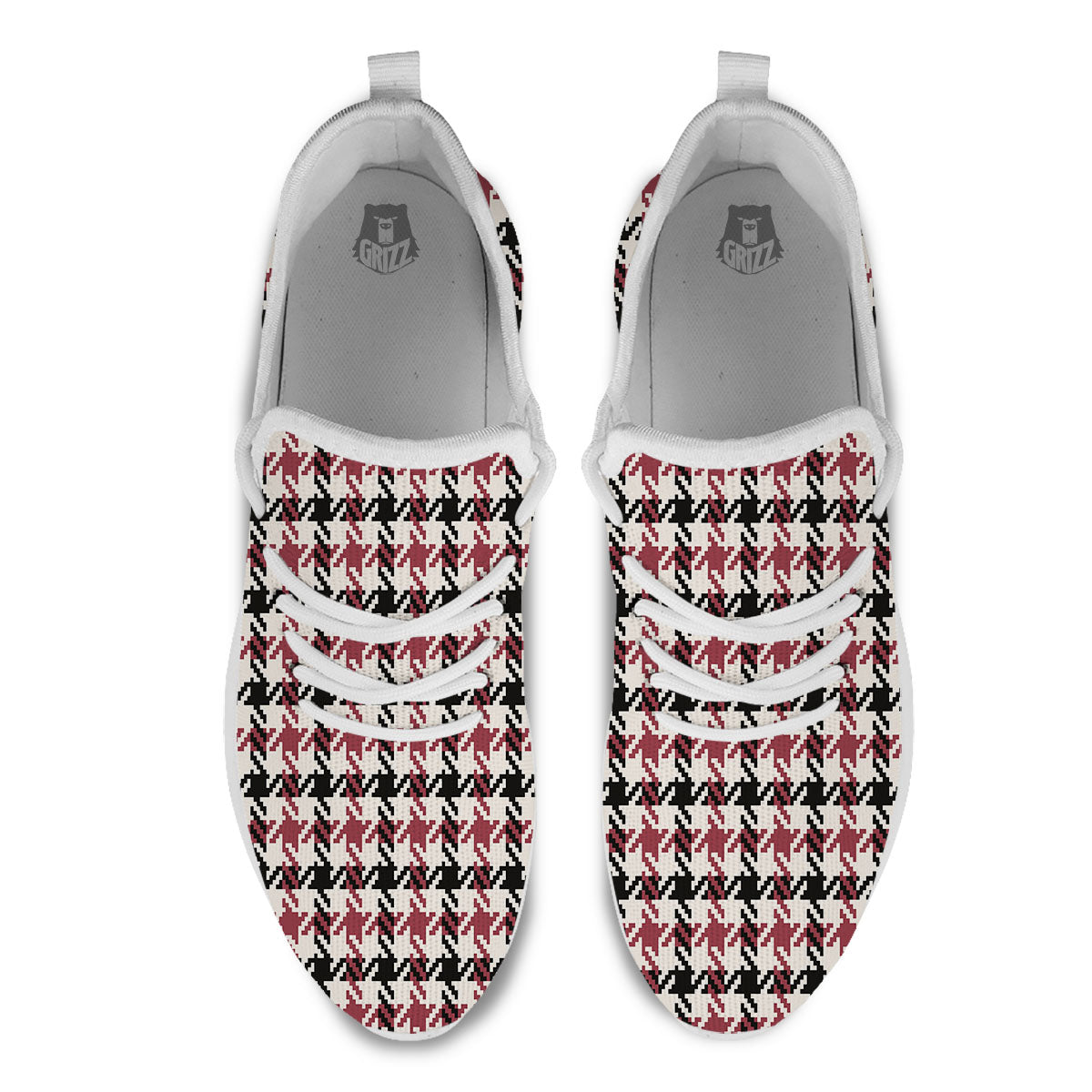 Glen Plaid White And Red Print White Athletic Shoes-grizzshop