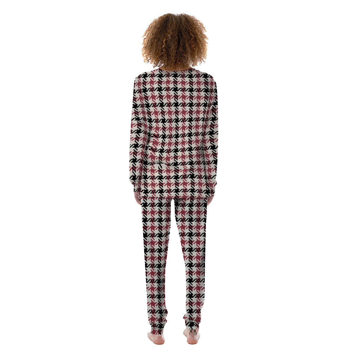 Glen Plaid White And Red Print Women's Pajamas-grizzshop