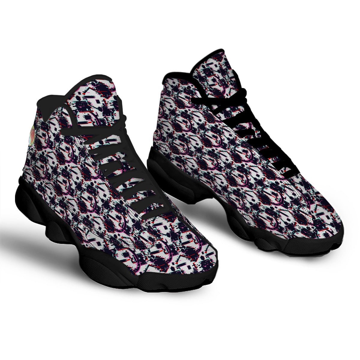 Glitch Effect Print Pattern Black Basketball Shoes-grizzshop