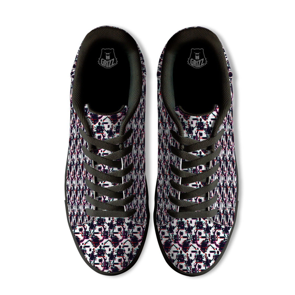 Glitch Effect Print Pattern Black Low Top Sneakers-grizzshop