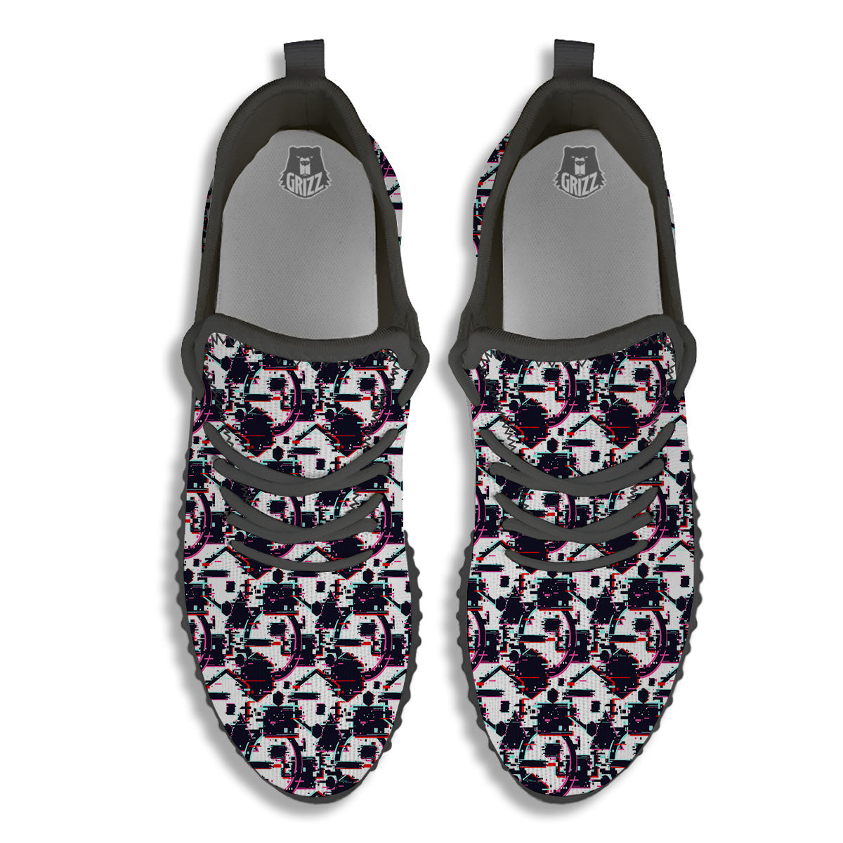 Glitch Effect Print Pattern Black Walking Shoes-grizzshop