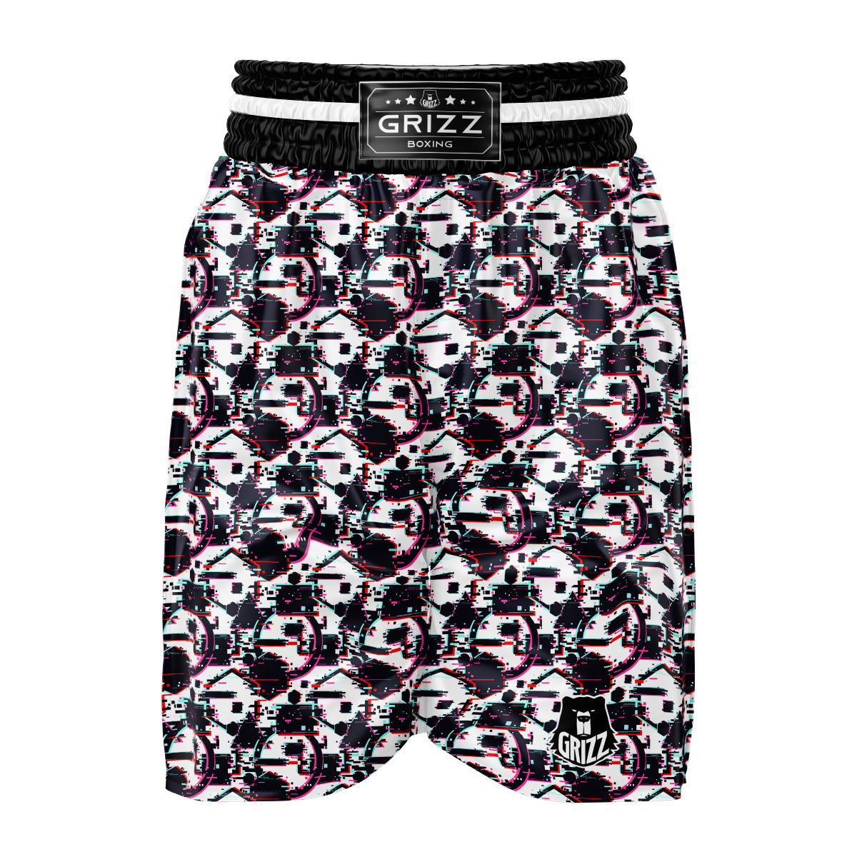 Glitch Effect Print Pattern Boxing Shorts-grizzshop