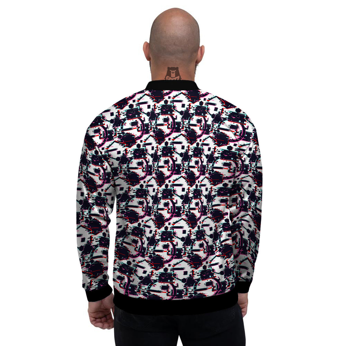 Glitch Effect Print Pattern Men's Bomber Jacket-grizzshop