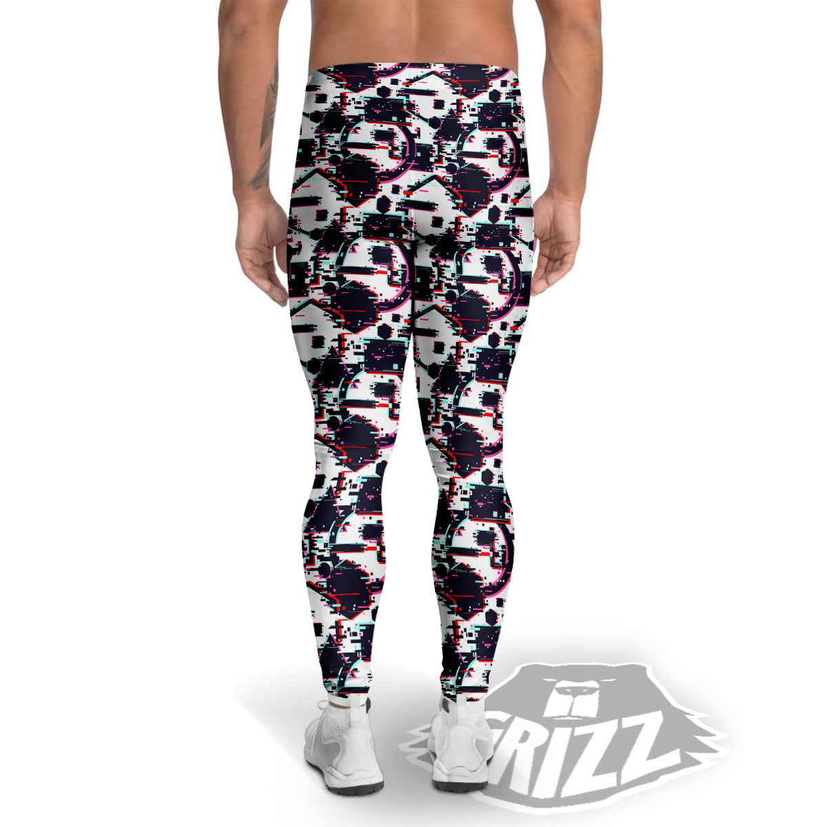 Glitch Effect Print Pattern Men's Leggings-grizzshop