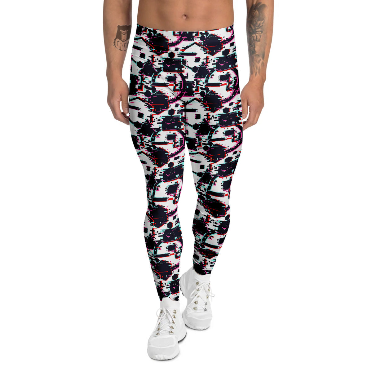 Glitch Effect Print Pattern Men's Leggings-grizzshop