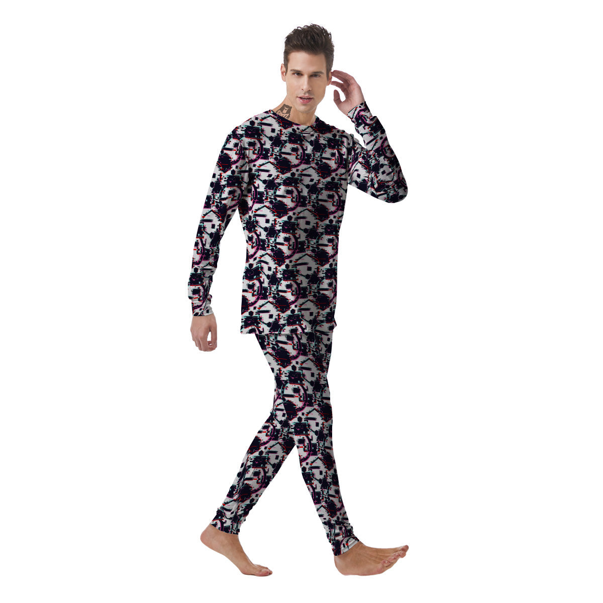 Glitch Effect Print Pattern Men's Pajamas-grizzshop