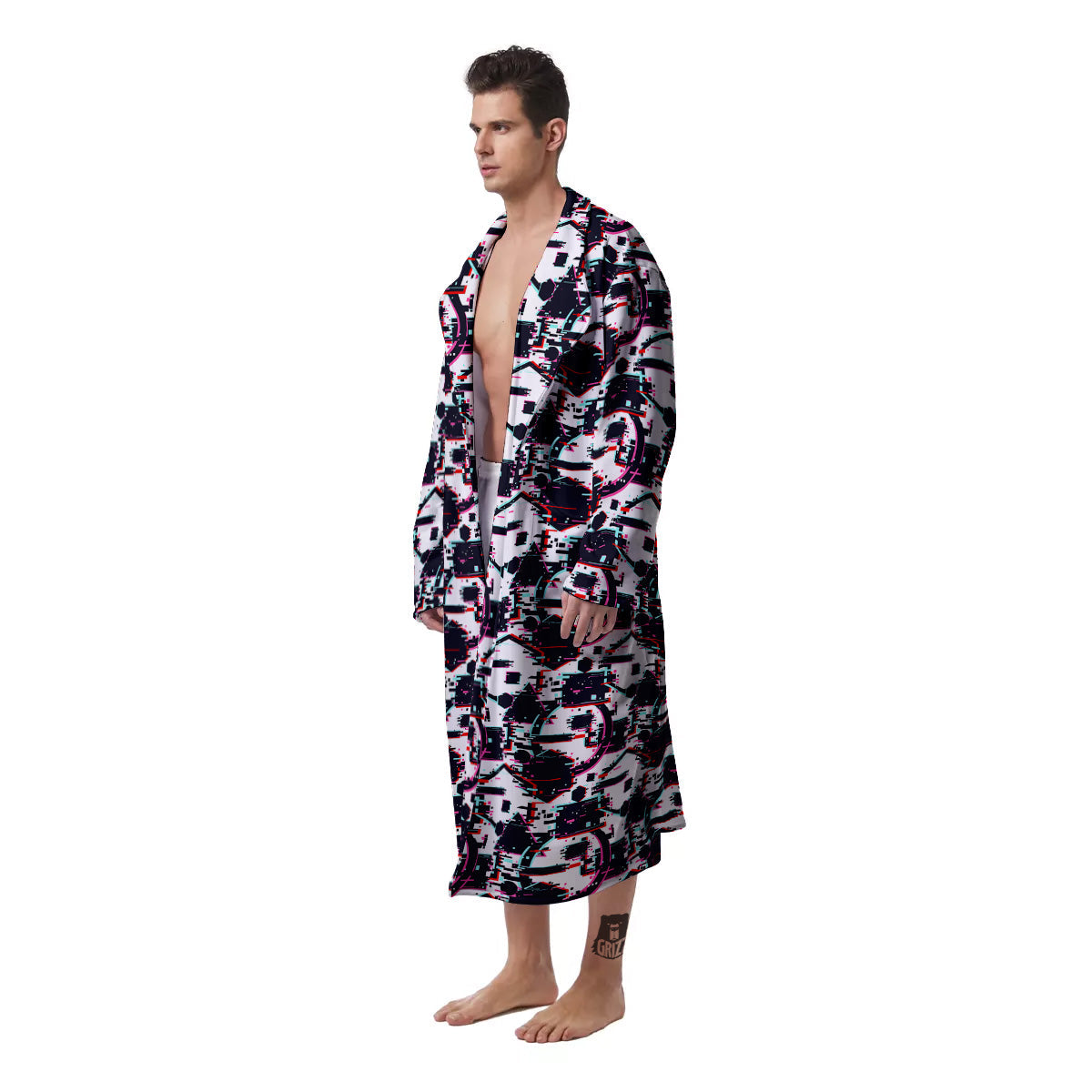 Glitch Effect Print Pattern Men's Robe-grizzshop