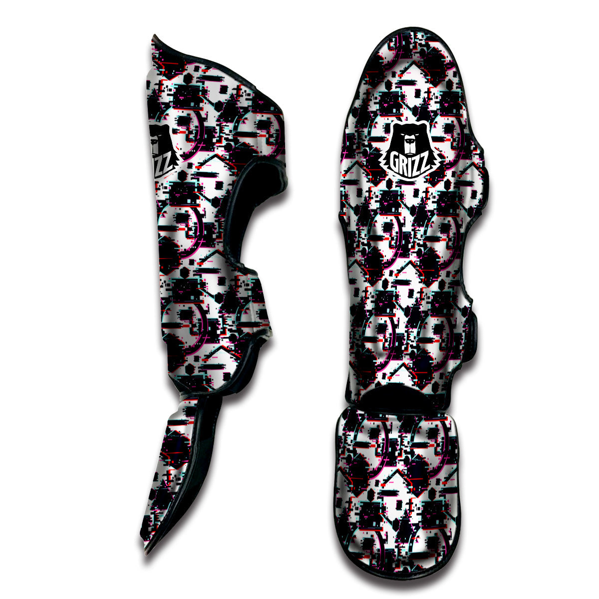 Glitch Effect Print Pattern Muay Thai Shin Guards-grizzshop