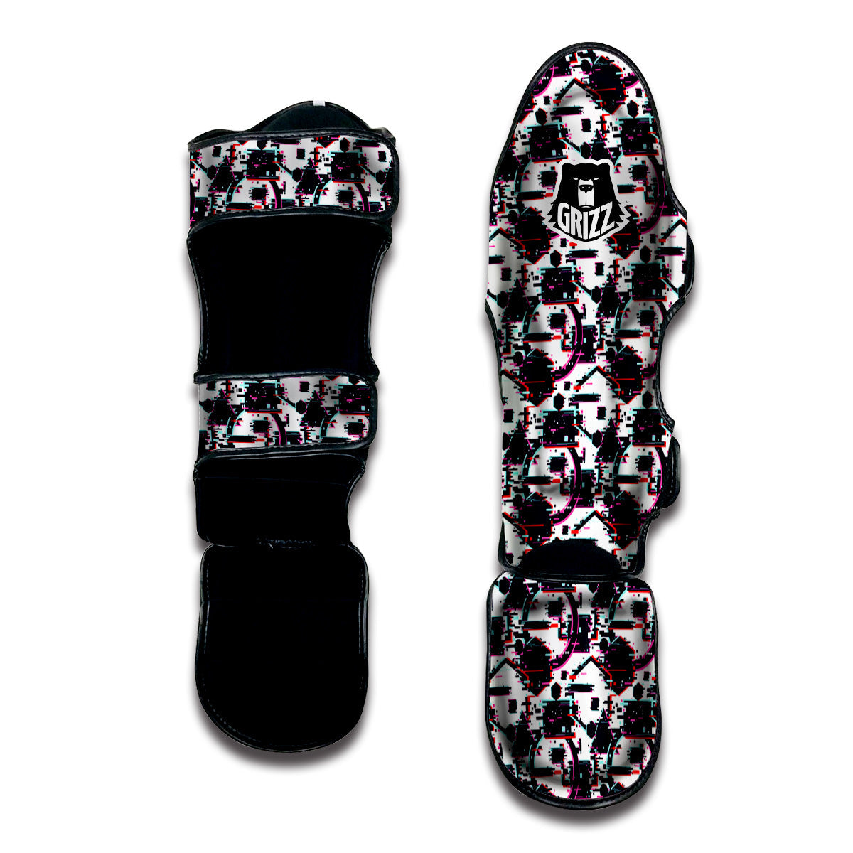 Glitch Effect Print Pattern Muay Thai Shin Guards-grizzshop