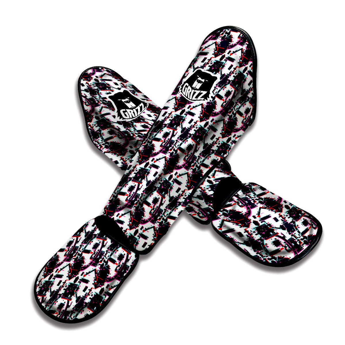 Glitch Effect Print Pattern Muay Thai Shin Guards-grizzshop