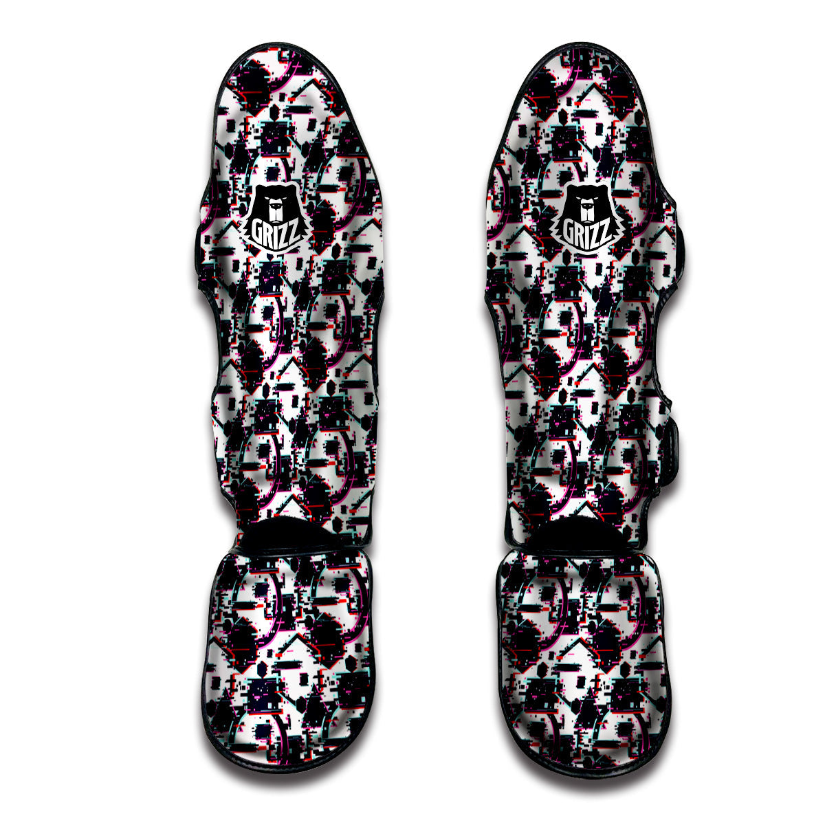 Glitch Effect Print Pattern Muay Thai Shin Guards-grizzshop