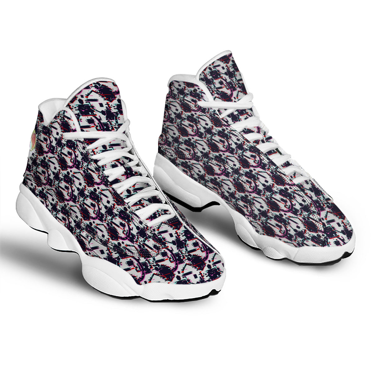 Glitch Effect Print Pattern White Basketball Shoes-grizzshop