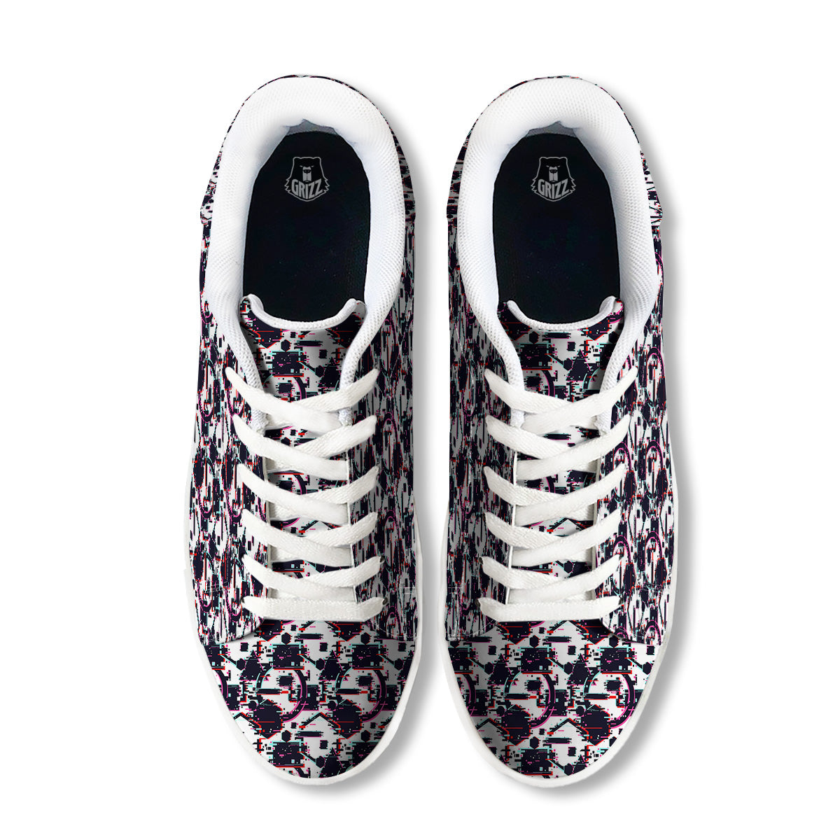 Glitch Effect Print Pattern White Low Top Sneakers-grizzshop