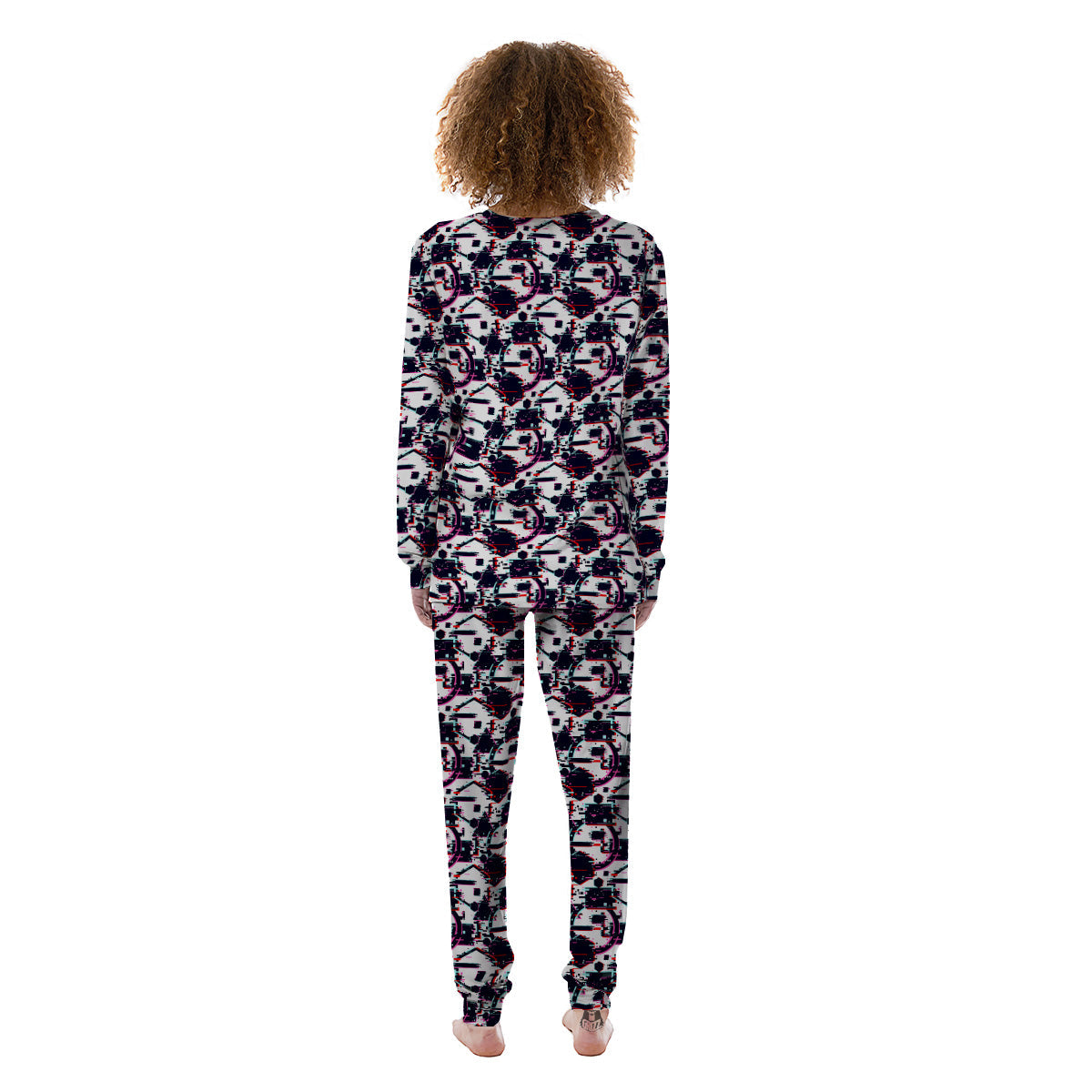 Glitch Effect Print Pattern Women's Pajamas-grizzshop