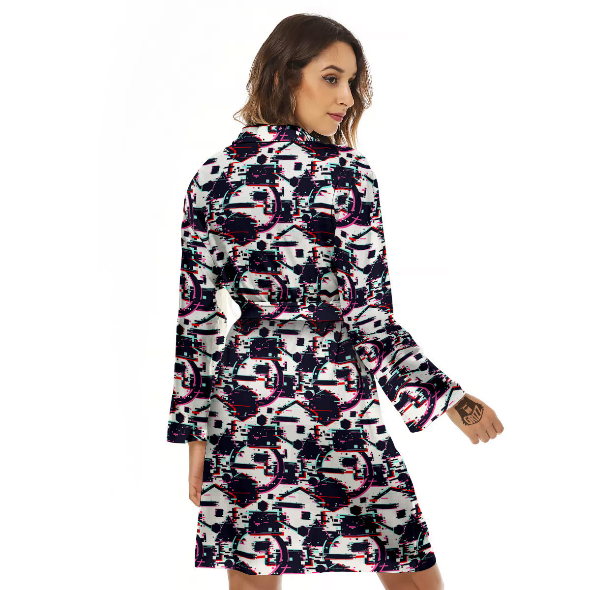 Glitch Effect Print Pattern Women's Robe-grizzshop