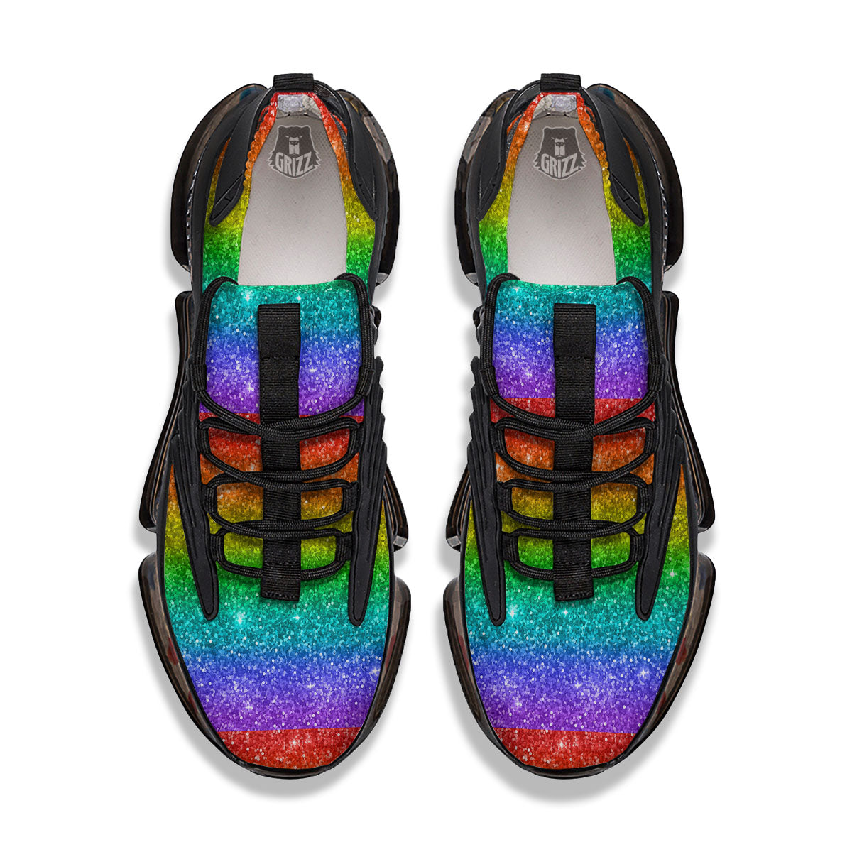 Glitter Rainbow Print Pattern Black Gym Shoes-grizzshop