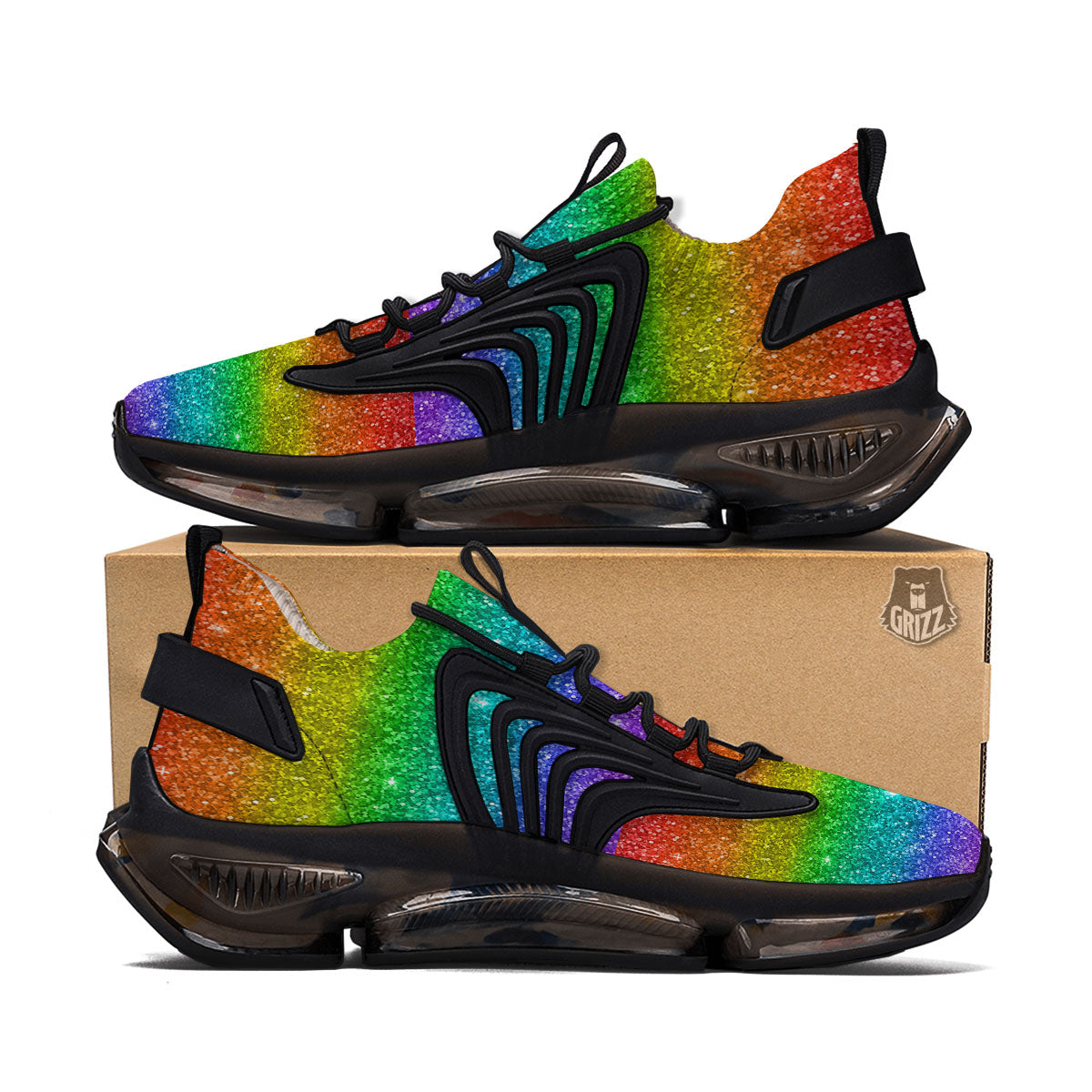 Glitter Rainbow Print Pattern Black Gym Shoes-grizzshop