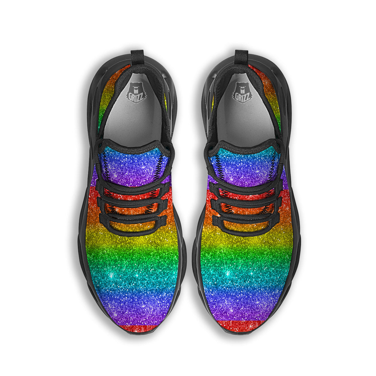 Glitter Rainbow Print Pattern Black Running Shoes-grizzshop