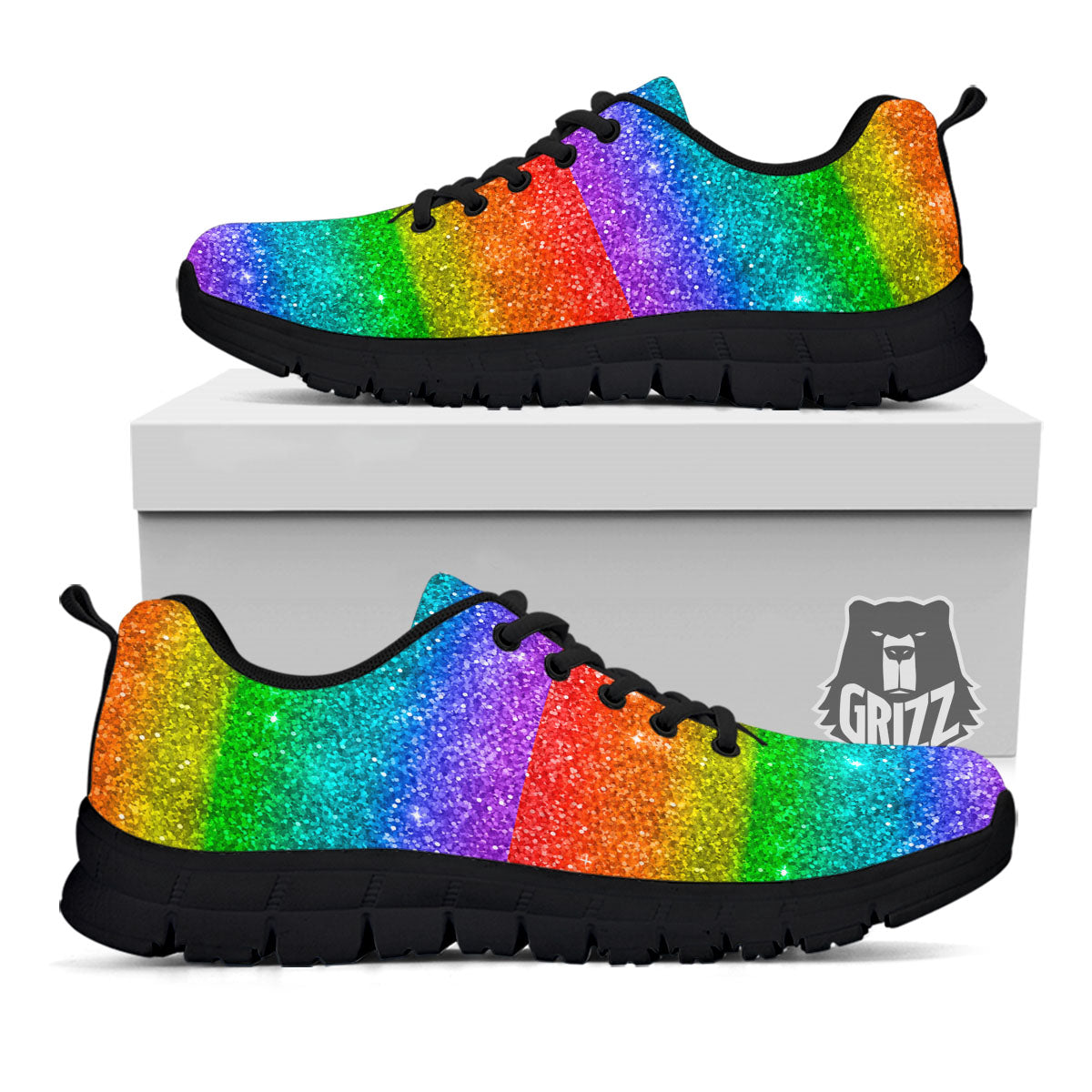 Glitter Rainbow Print Pattern Black Sneaker-grizzshop