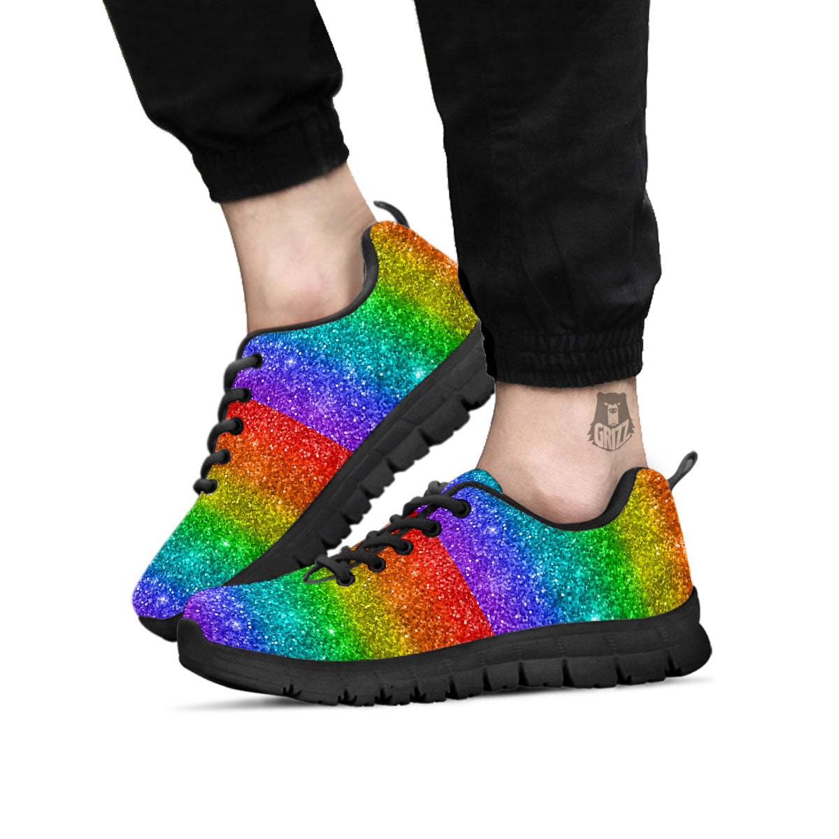 Glitter Rainbow Print Pattern Black Sneaker-grizzshop