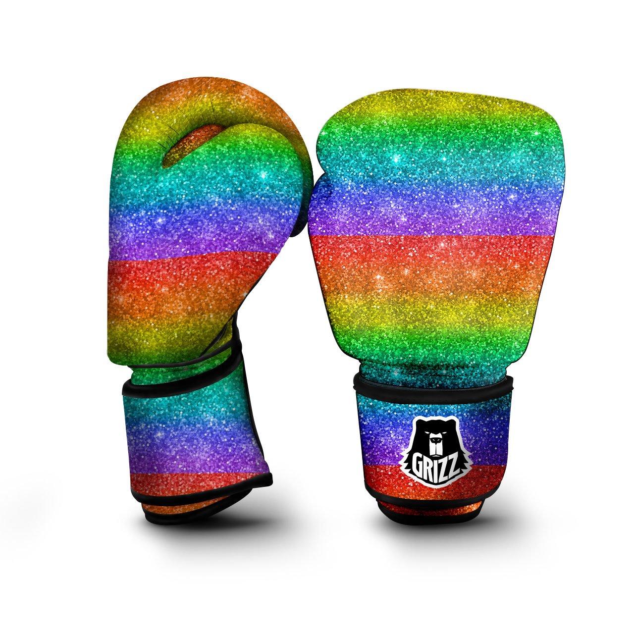 Glitter Rainbow Print Pattern Boxing Gloves-grizzshop