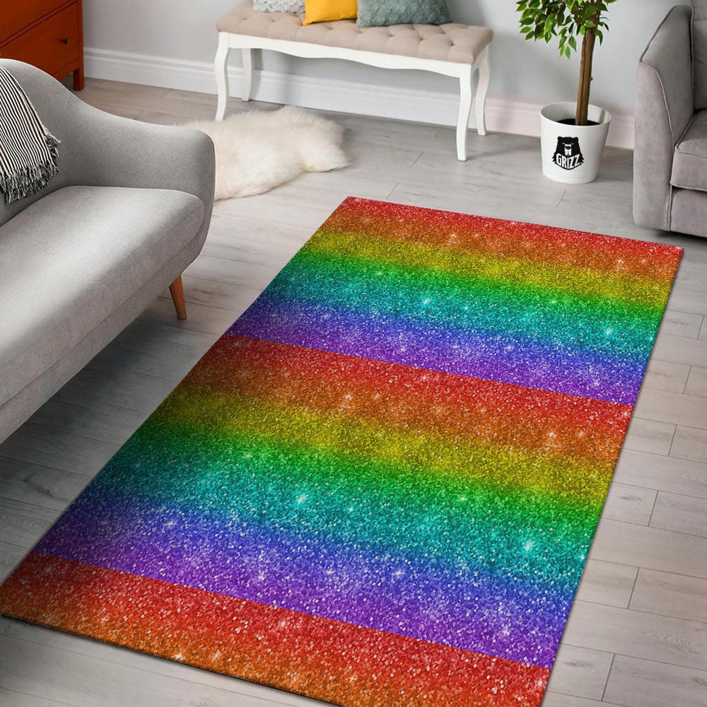 Glitter Rainbow Print Pattern Floor Mat-grizzshop