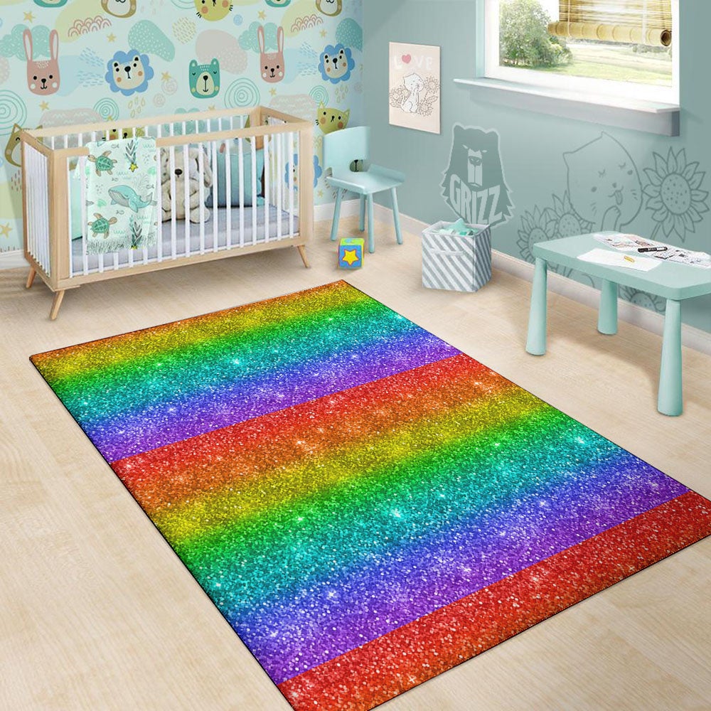 Glitter Rainbow Print Pattern Floor Mat-grizzshop