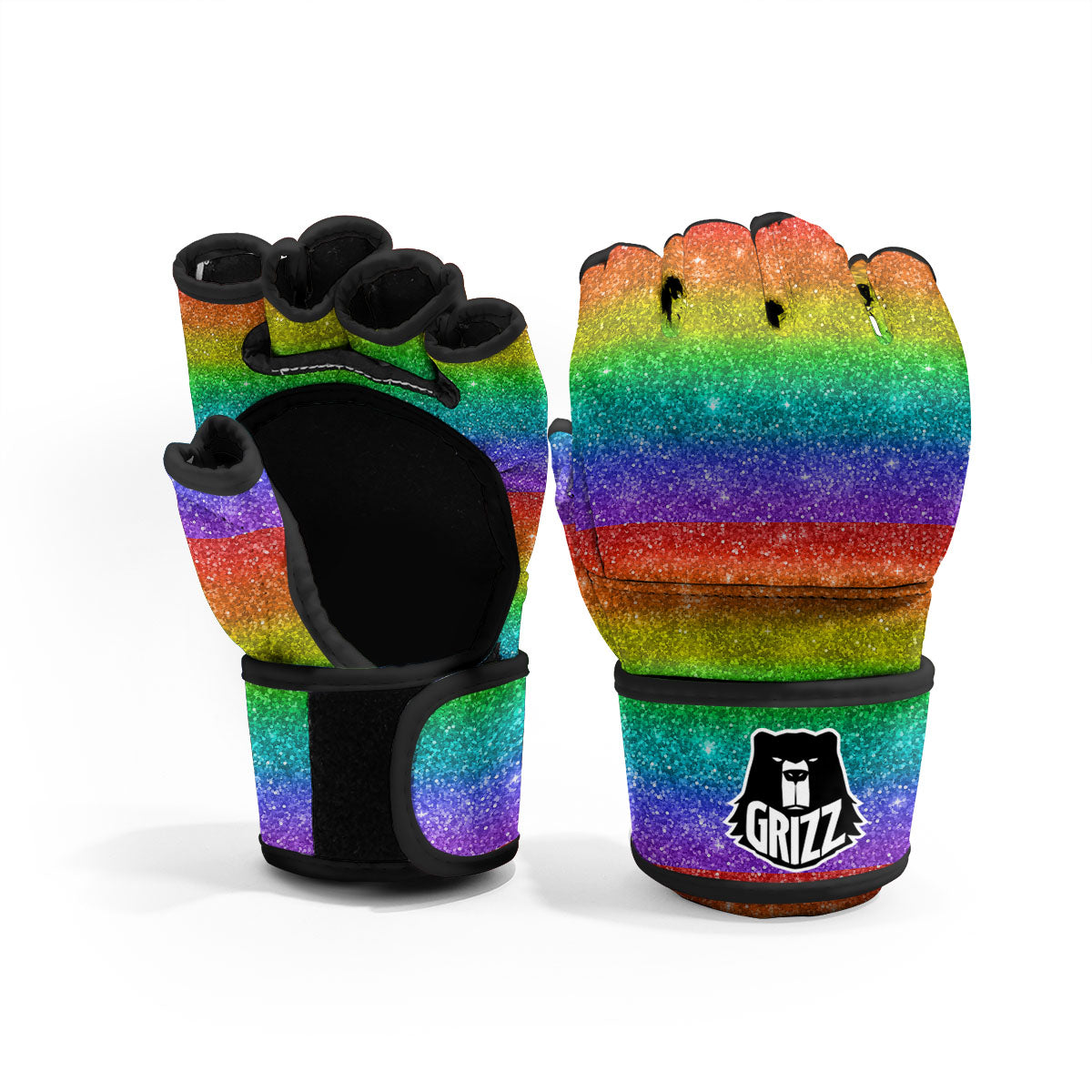 Glitter Rainbow Print Pattern MMA Gloves-grizzshop