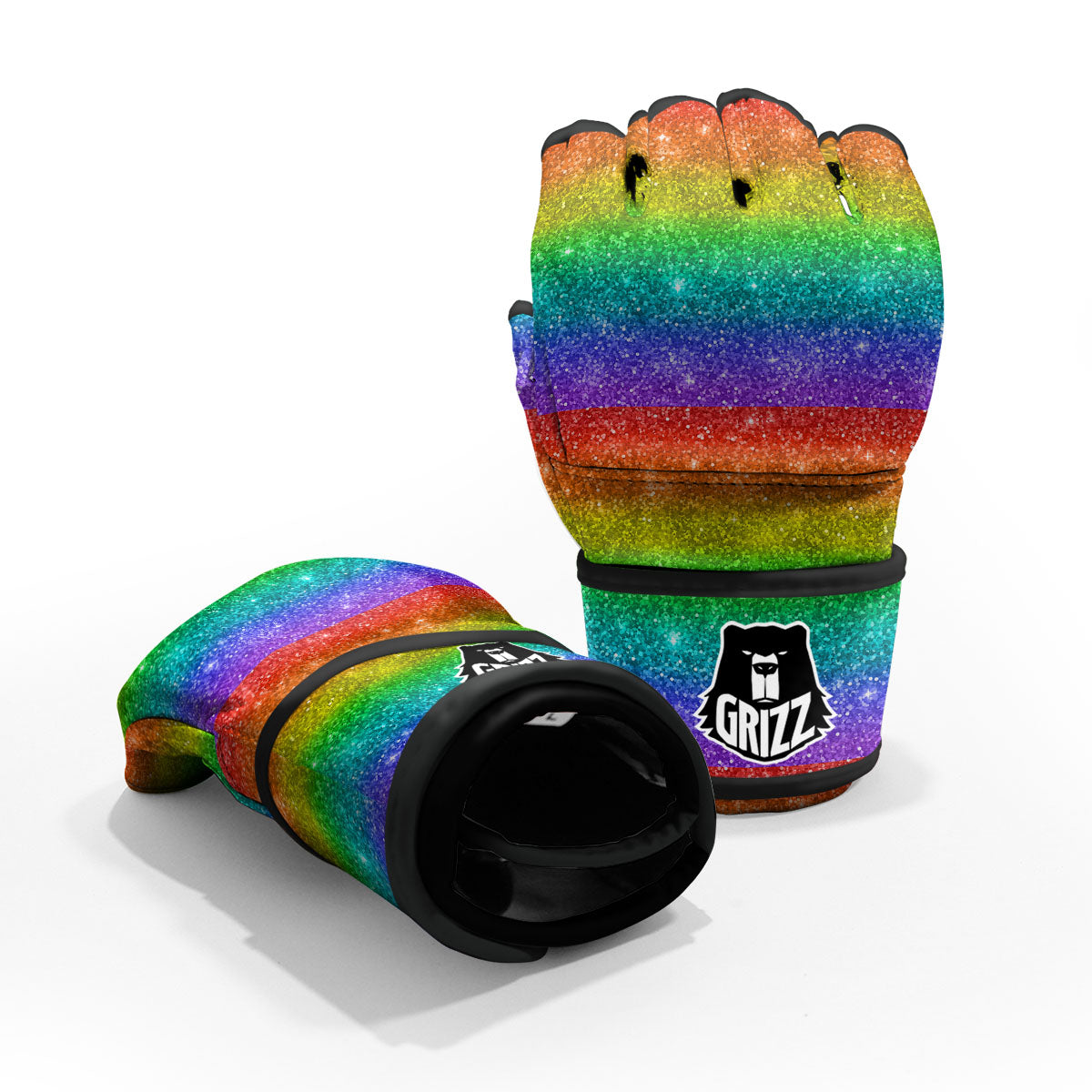 Glitter Rainbow Print Pattern MMA Gloves-grizzshop