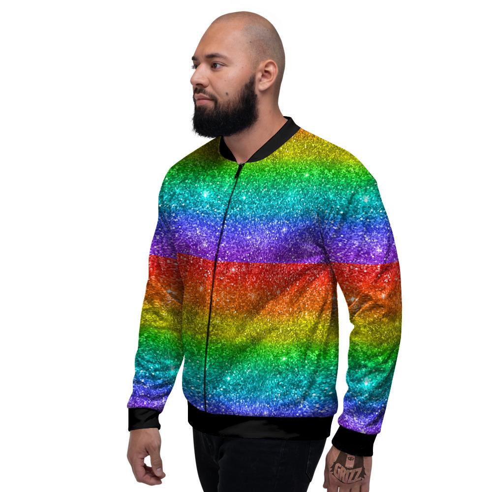 Glitter Rainbow Print Pattern Men's Bomber Jacket-grizzshop